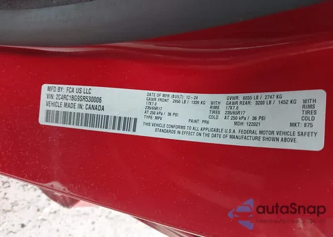 2025 Chrysler Pacifica Select z USA, uszkodzony, nr VIN 2C4RC1BG9SR530006